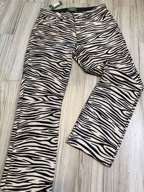 Zebra-Print Wide Leg Jeans — Black & White